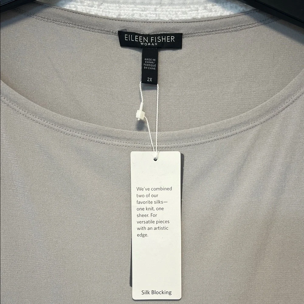 Eileen Fisher Taupe Silk Blocking Layered Tank Top - Picture 2 of 6